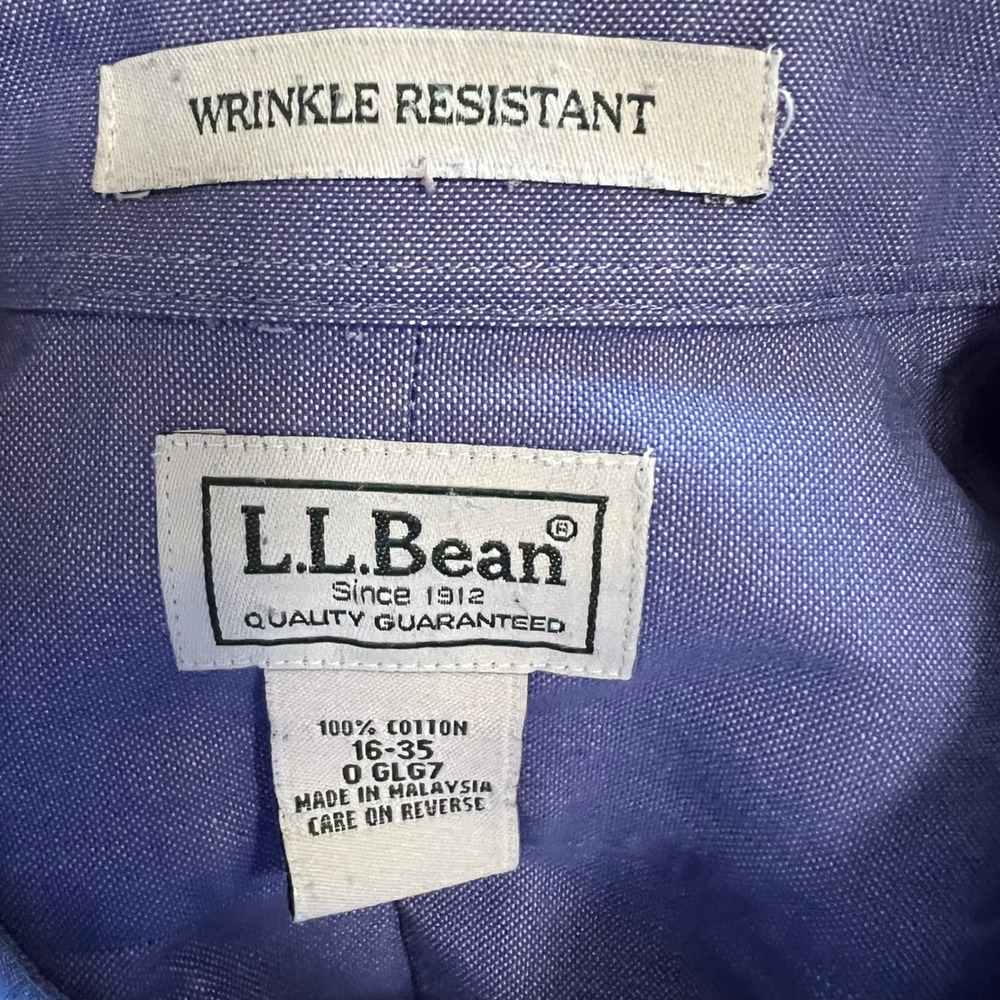 LL Bean Men's shirt 16 35 Blue LS wrinkle Resistant Button Down Long Sleeve‎ - Picture 6 of 14